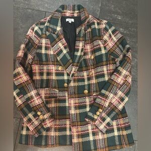 Multicolor Plaid Blazer with Gold Buttons